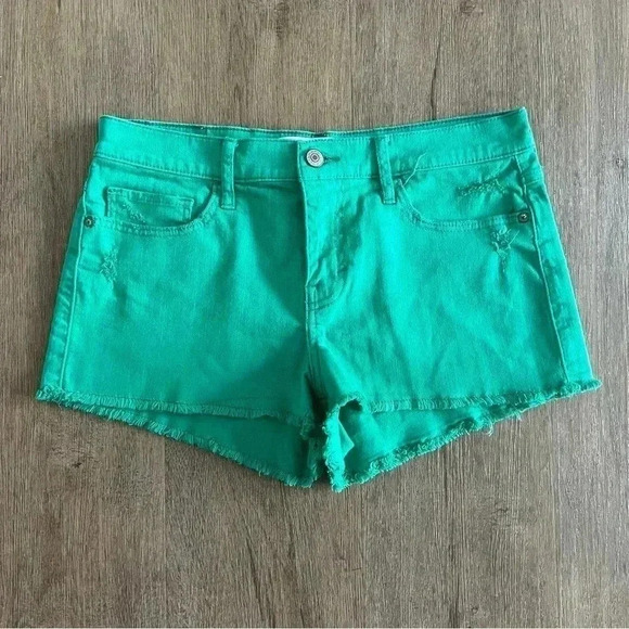 Abercrombie & Fitch Mid-Rise Denim Jean Shorts - Bright Green - Size 27 - Picture 4 of 7